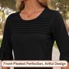 imageBlingfit 34 Length Sleeve Womens Tops Dressy Casual Shirts Ruffle Bell Sleeve Front Pleated Fasion Trendy Summer BlousesAblack