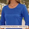 imageBlingfit 34 Length Sleeve Womens Tops Dressy Casual Shirts Ruffle Bell Sleeve Front Pleated Fasion Trendy Summer BlousesAblue