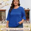 imageBlingfit 34 Length Sleeve Womens Tops Dressy Casual Shirts Ruffle Bell Sleeve Front Pleated Fasion Trendy Summer BlousesAblue