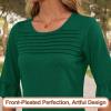 imageBlingfit 34 Length Sleeve Womens Tops Dressy Casual Shirts Ruffle Bell Sleeve Front Pleated Fasion Trendy Summer BlousesAdark Green