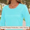 imageBlingfit 34 Length Sleeve Womens Tops Dressy Casual Shirts Ruffle Bell Sleeve Front Pleated Fasion Trendy Summer BlousesAlake Green