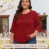 imageBlingfit 34 Length Sleeve Womens Tops Dressy Casual Shirts Ruffle Bell Sleeve Front Pleated Fasion Trendy Summer BlousesAwine Red