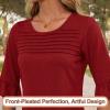 imageBlingfit 34 Length Sleeve Womens Tops Dressy Casual Shirts Ruffle Bell Sleeve Front Pleated Fasion Trendy Summer BlousesAwine Red