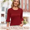 imageBlingfit 34 Length Sleeve Womens Tops Dressy Casual Shirts Ruffle Bell Sleeve Front Pleated Fasion Trendy Summer BlousesAwine Red