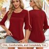 imageBlingfit 34 Length Sleeve Womens Tops Dressy Casual Shirts Ruffle Bell Sleeve Front Pleated Fasion Trendy Summer BlousesAwine Red