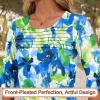 imageBlingfit 34 Length Sleeve Womens Tops Dressy Casual Shirts Ruffle Bell Sleeve Front Pleated Fasion Trendy Summer BlousesBbfgl