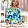 imageBlingfit 34 Length Sleeve Womens Tops Dressy Casual Shirts Ruffle Bell Sleeve Front Pleated Fasion Trendy Summer BlousesBbfgl