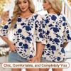 imageBlingfit 34 Length Sleeve Womens Tops Dressy Casual Shirts Ruffle Bell Sleeve Front Pleated Fasion Trendy Summer BlousesBbig Blue Flower