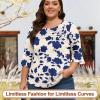 imageBlingfit 34 Length Sleeve Womens Tops Dressy Casual Shirts Ruffle Bell Sleeve Front Pleated Fasion Trendy Summer BlousesBbig Blue Flower