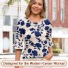 imageBlingfit 34 Length Sleeve Womens Tops Dressy Casual Shirts Ruffle Bell Sleeve Front Pleated Fasion Trendy Summer BlousesBbig Blue Flower