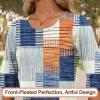 imageBlingfit 34 Length Sleeve Womens Tops Dressy Casual Shirts Ruffle Bell Sleeve Front Pleated Fasion Trendy Summer BlousesBblanket Stitching