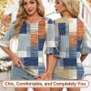 imageBlingfit 34 Length Sleeve Womens Tops Dressy Casual Shirts Ruffle Bell Sleeve Front Pleated Fasion Trendy Summer BlousesBblanket Stitching