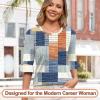 imageBlingfit 34 Length Sleeve Womens Tops Dressy Casual Shirts Ruffle Bell Sleeve Front Pleated Fasion Trendy Summer BlousesBblanket Stitching
