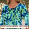imageBlingfit 34 Length Sleeve Womens Tops Dressy Casual Shirts Ruffle Bell Sleeve Front Pleated Fasion Trendy Summer BlousesBblgt