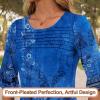imageBlingfit 34 Length Sleeve Womens Tops Dressy Casual Shirts Ruffle Bell Sleeve Front Pleated Fasion Trendy Summer BlousesBblue Background Printing