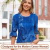imageBlingfit 34 Length Sleeve Womens Tops Dressy Casual Shirts Ruffle Bell Sleeve Front Pleated Fasion Trendy Summer BlousesBblue Background Printing