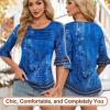imageBlingfit 34 Length Sleeve Womens Tops Dressy Casual Shirts Ruffle Bell Sleeve Front Pleated Fasion Trendy Summer BlousesBblue Background Printing