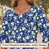 imageBlingfit 34 Length Sleeve Womens Tops Dressy Casual Shirts Ruffle Bell Sleeve Front Pleated Fasion Trendy Summer BlousesBblue Background With Yellow Flowers