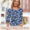imageBlingfit 34 Length Sleeve Womens Tops Dressy Casual Shirts Ruffle Bell Sleeve Front Pleated Fasion Trendy Summer BlousesBblue Background With Yellow Flowers