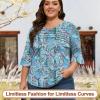 imageBlingfit 34 Length Sleeve Womens Tops Dressy Casual Shirts Ruffle Bell Sleeve Front Pleated Fasion Trendy Summer BlousesBblue Cashew Flower