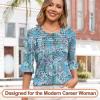 imageBlingfit 34 Length Sleeve Womens Tops Dressy Casual Shirts Ruffle Bell Sleeve Front Pleated Fasion Trendy Summer BlousesBblue Cashew Flower
