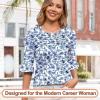 imageBlingfit 34 Length Sleeve Womens Tops Dressy Casual Shirts Ruffle Bell Sleeve Front Pleated Fasion Trendy Summer BlousesBblue Flowers on White Background