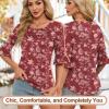 imageBlingfit 34 Length Sleeve Womens Tops Dressy Casual Shirts Ruffle Bell Sleeve Front Pleated Fasion Trendy Summer BlousesBburgundy Print