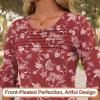 imageBlingfit 34 Length Sleeve Womens Tops Dressy Casual Shirts Ruffle Bell Sleeve Front Pleated Fasion Trendy Summer BlousesBburgundy Print