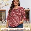 imageBlingfit 34 Length Sleeve Womens Tops Dressy Casual Shirts Ruffle Bell Sleeve Front Pleated Fasion Trendy Summer BlousesBburgundy Print