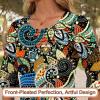 imageBlingfit 34 Length Sleeve Womens Tops Dressy Casual Shirts Ruffle Bell Sleeve Front Pleated Fasion Trendy Summer BlousesBcashew Nuts on Black Background