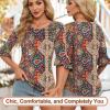 imageBlingfit 34 Length Sleeve Womens Tops Dressy Casual Shirts Ruffle Bell Sleeve Front Pleated Fasion Trendy Summer BlousesBcolorful Printing