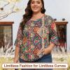 imageBlingfit 34 Length Sleeve Womens Tops Dressy Casual Shirts Ruffle Bell Sleeve Front Pleated Fasion Trendy Summer BlousesBcolorful Printing
