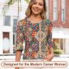 imageBlingfit 34 Length Sleeve Womens Tops Dressy Casual Shirts Ruffle Bell Sleeve Front Pleated Fasion Trendy Summer BlousesBcolorful Printing
