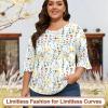 imageBlingfit 34 Length Sleeve Womens Tops Dressy Casual Shirts Ruffle Bell Sleeve Front Pleated Fasion Trendy Summer BlousesBcolorful Yellow Flowers