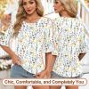 imageBlingfit 34 Length Sleeve Womens Tops Dressy Casual Shirts Ruffle Bell Sleeve Front Pleated Fasion Trendy Summer BlousesBcolorful Yellow Flowers