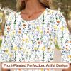 imageBlingfit 34 Length Sleeve Womens Tops Dressy Casual Shirts Ruffle Bell Sleeve Front Pleated Fasion Trendy Summer BlousesBcolorful Yellow Flowers