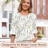 imageBlingfit 34 Length Sleeve Womens Tops Dressy Casual Shirts Ruffle Bell Sleeve Front Pleated Fasion Trendy Summer BlousesBcolorful Yellow Flowers