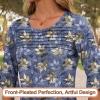 imageBlingfit 34 Length Sleeve Womens Tops Dressy Casual Shirts Ruffle Bell Sleeve Front Pleated Fasion Trendy Summer BlousesBgbl