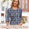 imageBlingfit 34 Length Sleeve Womens Tops Dressy Casual Shirts Ruffle Bell Sleeve Front Pleated Fasion Trendy Summer BlousesBgbl
