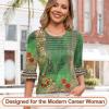 imageBlingfit 34 Length Sleeve Womens Tops Dressy Casual Shirts Ruffle Bell Sleeve Front Pleated Fasion Trendy Summer BlousesBglf