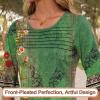 imageBlingfit 34 Length Sleeve Womens Tops Dressy Casual Shirts Ruffle Bell Sleeve Front Pleated Fasion Trendy Summer BlousesBglf