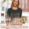 imageBlingfit 34 Length Sleeve Womens Tops Dressy Casual Shirts Ruffle Bell Sleeve Front Pleated Fasion Trendy Summer BlousesBgray and Orange Wave