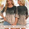 imageBlingfit 34 Length Sleeve Womens Tops Dressy Casual Shirts Ruffle Bell Sleeve Front Pleated Fasion Trendy Summer BlousesBgray and Orange Wave