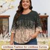 imageBlingfit 34 Length Sleeve Womens Tops Dressy Casual Shirts Ruffle Bell Sleeve Front Pleated Fasion Trendy Summer BlousesBgray and Orange Wave
