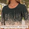 imageBlingfit 34 Length Sleeve Womens Tops Dressy Casual Shirts Ruffle Bell Sleeve Front Pleated Fasion Trendy Summer BlousesBgray and Orange Wave