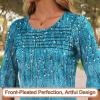 imageBlingfit 34 Length Sleeve Womens Tops Dressy Casual Shirts Ruffle Bell Sleeve Front Pleated Fasion Trendy Summer BlousesBgreen Catkins