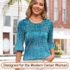imageBlingfit 34 Length Sleeve Womens Tops Dressy Casual Shirts Ruffle Bell Sleeve Front Pleated Fasion Trendy Summer BlousesBgreen Catkins