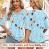 imageBlingfit 34 Length Sleeve Womens Tops Dressy Casual Shirts Ruffle Bell Sleeve Front Pleated Fasion Trendy Summer BlousesBlake Green and Red Flowers