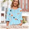 imageBlingfit 34 Length Sleeve Womens Tops Dressy Casual Shirts Ruffle Bell Sleeve Front Pleated Fasion Trendy Summer BlousesBlake Green and Red Flowers