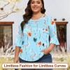 imageBlingfit 34 Length Sleeve Womens Tops Dressy Casual Shirts Ruffle Bell Sleeve Front Pleated Fasion Trendy Summer BlousesBlake Green and Red Flowers